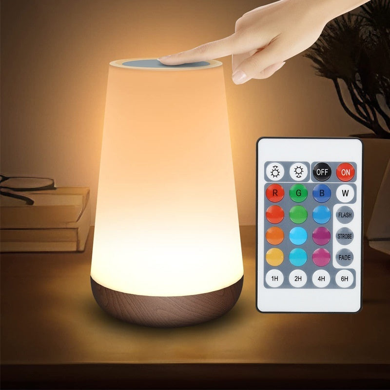 Smart LED Wood Grain Touch Lamp with Remote Control – Home & Bedroom Decor